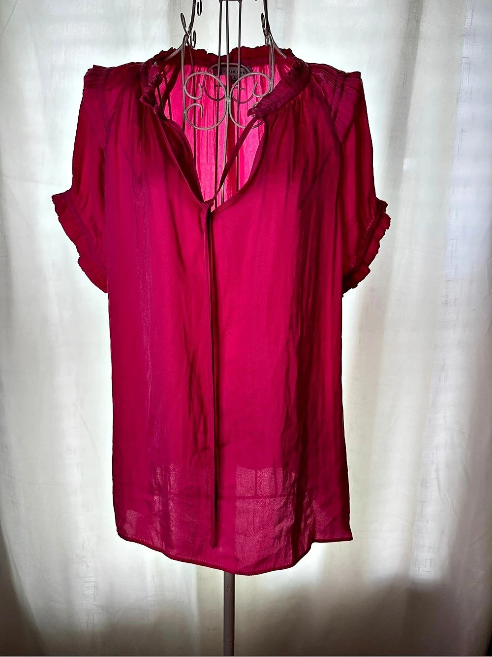 naked zebra Sheer Ruffle Sleeve Blouse in Pink Size Large